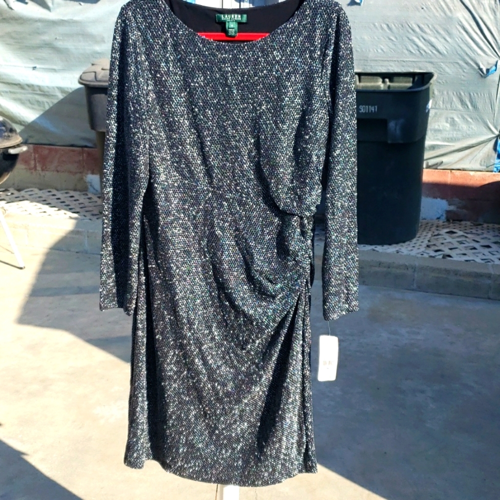 Ralph Lauren Black Metallic Knit Long-Sleeve Dress